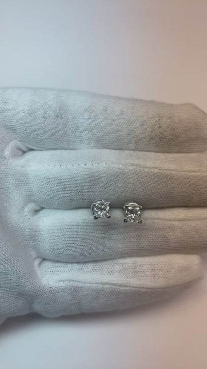 Princess Cut Natural Earth Mined Diamond Stud Earrings 1.60 Ct White Gold 14K