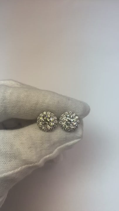 Halo Old Miner Natural Earth Mined Diamond Studs 8 Carats Prong Set White Gold 14K