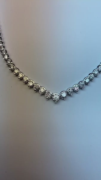 Mined Diamond Tennis Necklace 12 Carats White Gold 14K