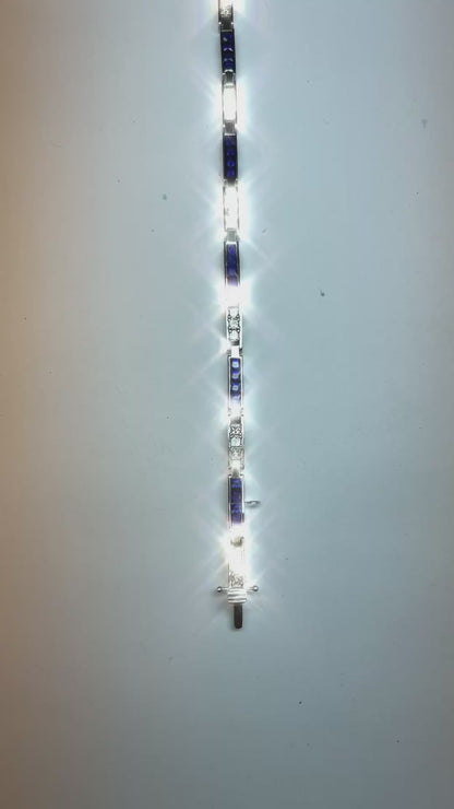 Round Natural Earth Mined Diamond & Princess Sapphire Tennis Bracelet