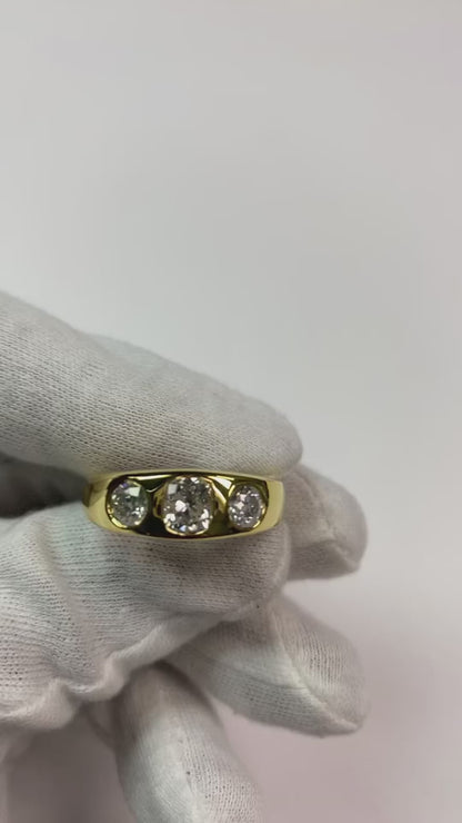 3 Stone Gypsy Natural Earth Mined Diamond Wedding Band 2 Carats Old Miner Yellow Gold 14K