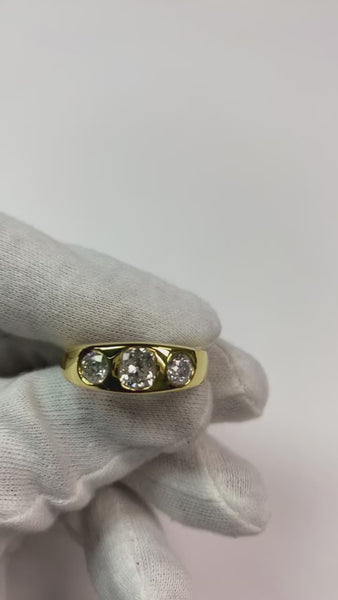 3 Stone Gypsy Diamond Wedding Band 2 Carats Old Miner Yellow Gold 14K