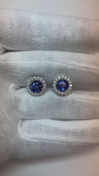 Round Ceylon Sapphire 4.60 Carats Studs Earring White Gold 14K