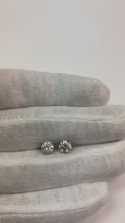Solitaire Round Cut 2 Carats Real Natural Earth Mined Diamond Stud Earring White Gold 14K
