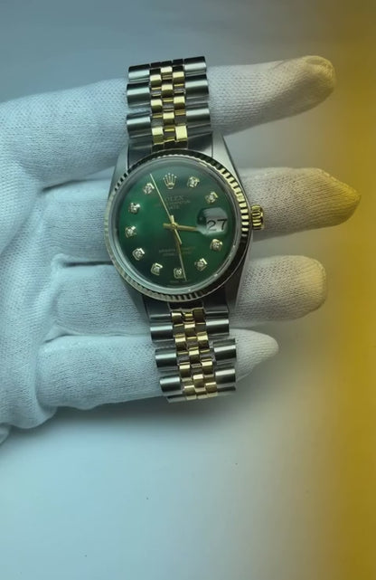 Rolex Datejust 36 mm Green Diamond Dial Two Tone Watch