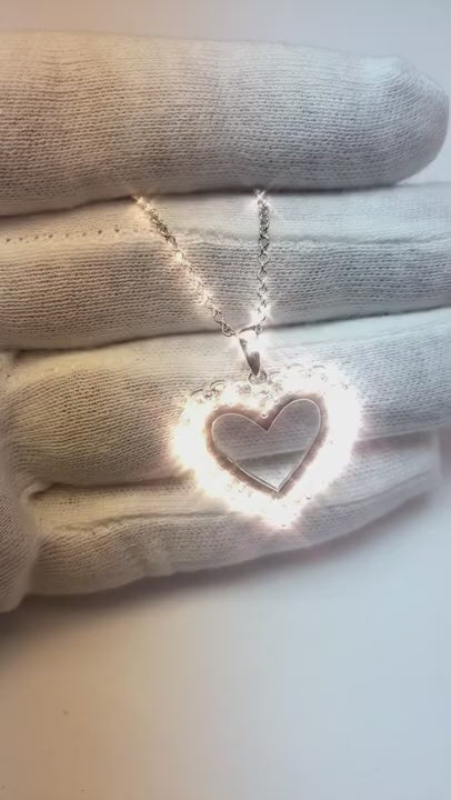 Round Cut Natural Earth Mined Diamond Heart Style Pendant Solid White Gold 14K 2.20 Ct
