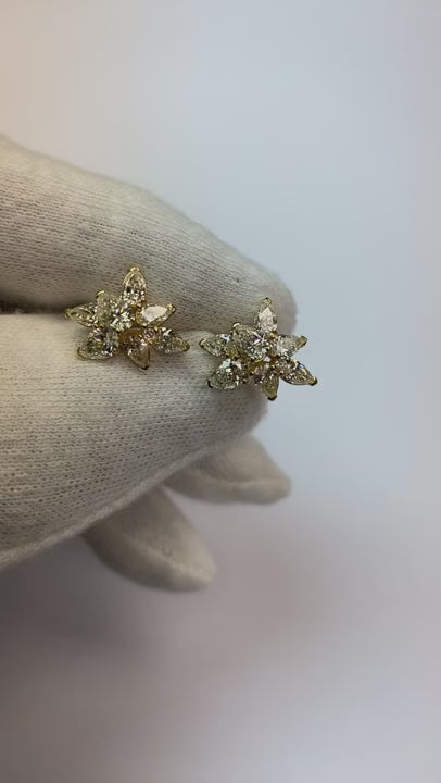 3 Carats Pear Shape Round Real Natural Earth Mined Diamond Cluster Earrings Gold