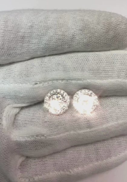 Sparkling Round Diamond Halo Stud Earrings 3.50 Carat White Gold 14K