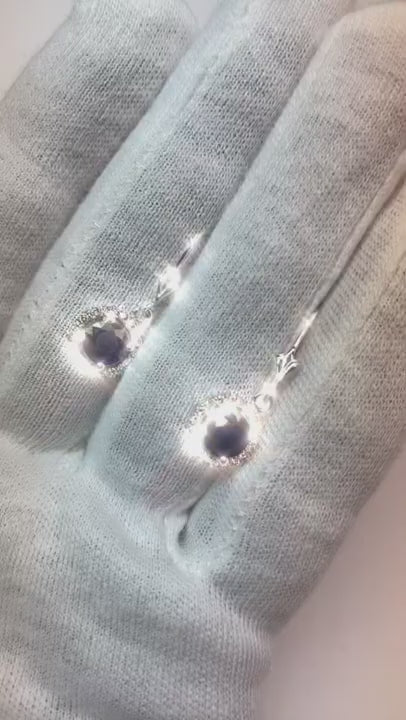 2.30 Carats Round Ceylon Sapphire And Natural Earth Mined Diamond Cluster Earring