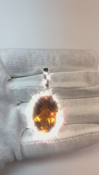 20.50 Ct Prong Set Madeira Citrine And Natural Earth Mined Diamond Pendant Yellow Gold 14K