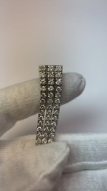 Triple Strand Flexible Tennis Bracelet 12 Ct Round Cut Natural Earth Mined Diamonds White