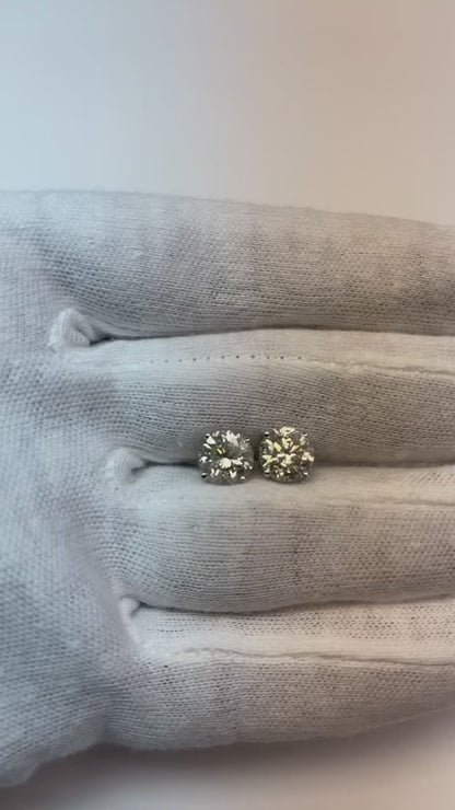 Big Solitaire 4.40 Ct Round Cut Natural Earth Mined Diamond Lady Stud Earring White Gold