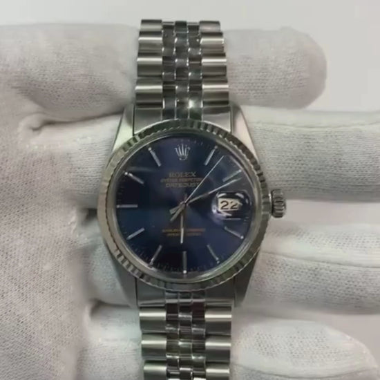 Date Just Rolex Mens Watch Blue Stick Dial Ss Datejust QUICK SET