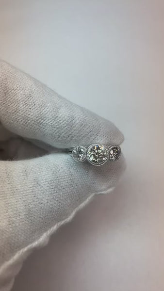 Three Stone Round Bezel Set Earth Mined Diamond Ring Old European 1.75 Carats