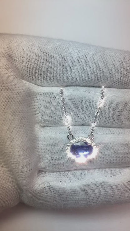 Ceylon Blue Sapphire Pendant Oval Cut Round Natural Earth Mined Diamond Gold 14K 2.5 Ct