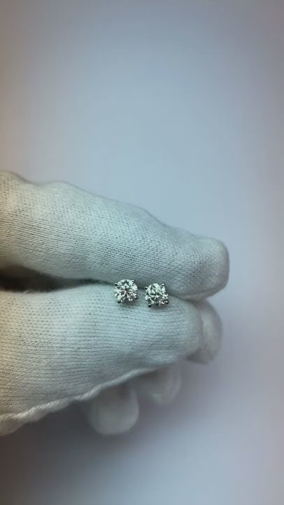 1 Carat Round Natural Earth Mined Diamond Stud Earring 14K White Gold
