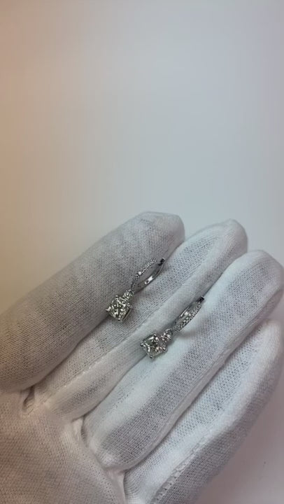 Cushion Cut Real Natural Earth Mined Diamond Dangle Earrings 2.40 Carat White Gold 14K