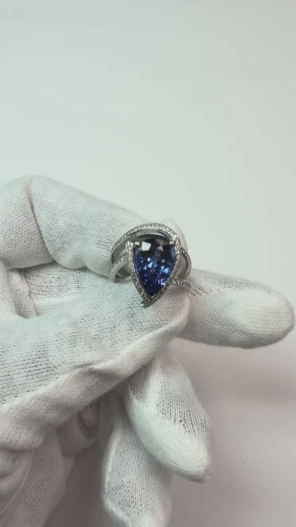 Pear Tanzanite Natural Earth Mined Diamond Ring 5 Carat Gemstone White Gold 14K Jewelry