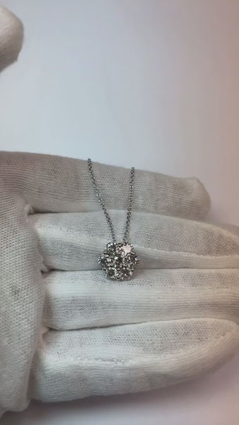 Diamond Flower Necklace Pendant 1.75 Carats 14K White Gold