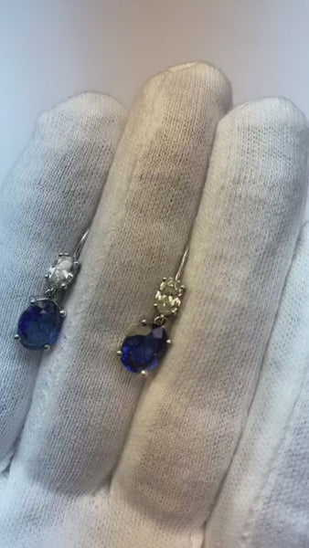 6 Carat Oval Ceylon Sapphire Diamonds Dangle Earring Two Tone Gold