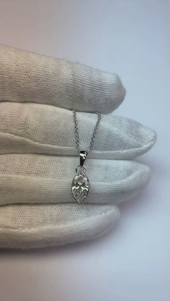 1.5 Carats Solitaire Marquise Cut Mined Diamond Pendant White Gold 14K