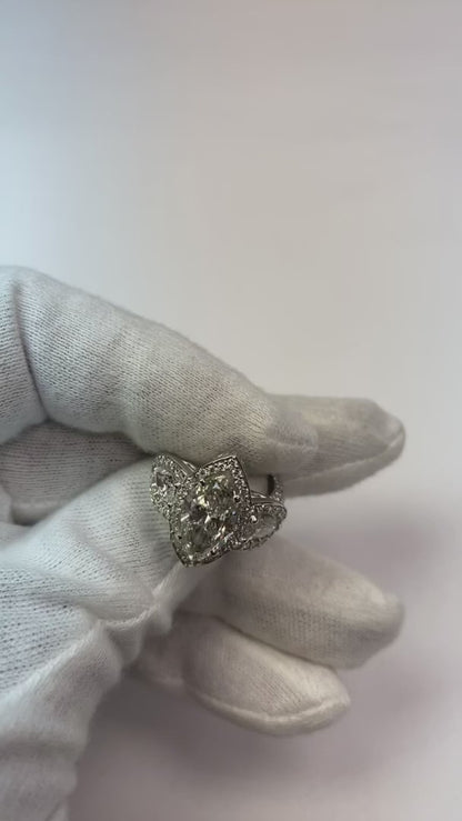 3 Stone Halo Ring With Pear and Marquise Natural Earth Mined Diamonds 7.45 Carats