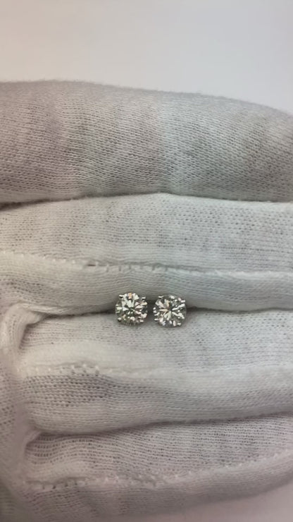 Natural Earth Mined Diamond Stud Earring 1.50 Carats Prong Round White Gold 14K