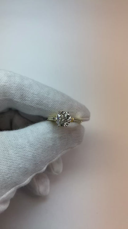 Baguette & Round Old Cut Natural Earth Mined Diamond 3 Stone Ring 6 Prong Set 2.50 Carats