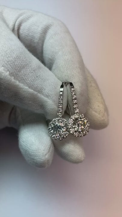 Round Cut 3.40 Carats Natural Earth Mined Diamonds Ladies Dangle Earrings White Gold