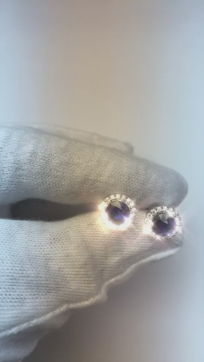 Sri Lankan Sapphire Round Cut Halo Natural Earth Mined Diamond Stud Earring 3.60 Carats