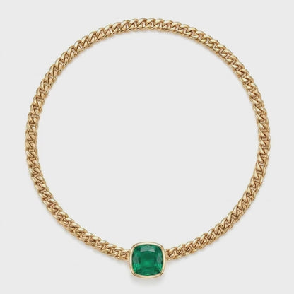 Miami Cuban Cushion Emerald Slide Necklace 16 Carats Gold