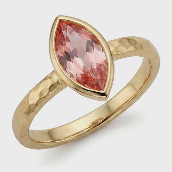 Marquise Padparadscha Bezel Solitaire Ring Natural 14K Yellow Gold
