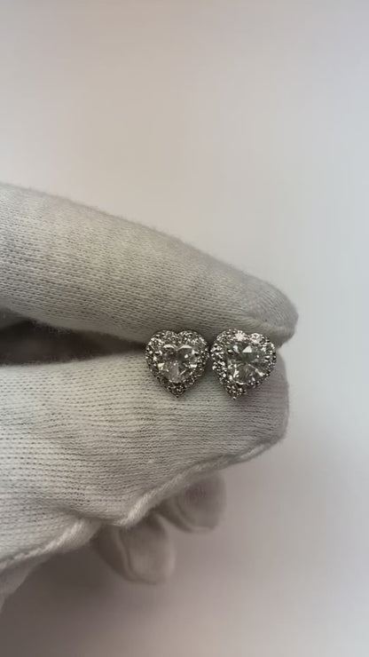 Heart Mined Natural Real Diamond ( Not Lab Grown ) Halo Studs 3.20 Carats Gold Earrings