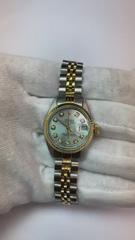 Two Tone Jubilee Rolex Datejust Lady Watch Diamond Dial Fluted Bezel