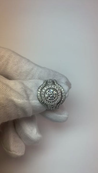 Vintage Anniversary Ring Set 4 Carats Round Diamond White Gold 14K