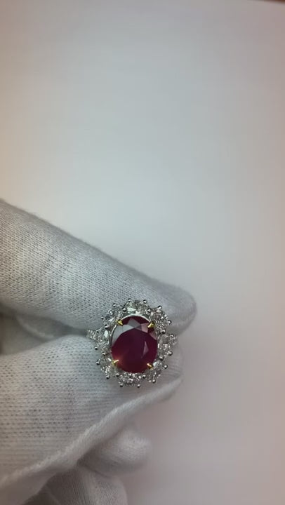 Oval Ruby With Natural Earth Mined Diamonds 6.10 Ct Wedding Ring Gold 14K