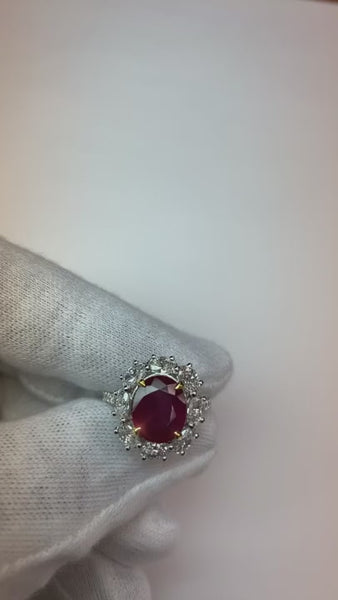 Natural Oval Ruby With Diamonds 6.10 Ct Wedding Ring Gold 14K