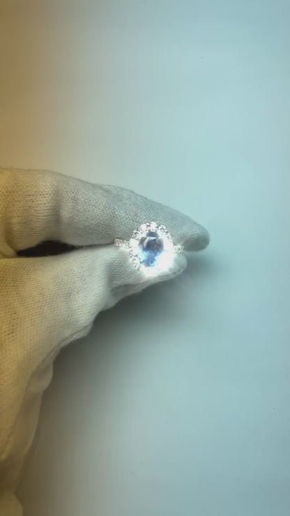 Sri Lanka Blue Sapphire Halo Natural Earth Mined Diamond Ring 4.50 Carats White Gold 14K