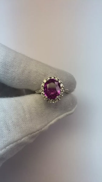 Pink Sapphire Halo Diamond Ring