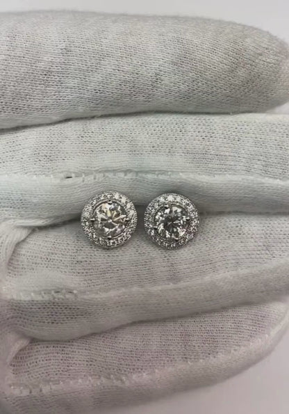 Sparkling Round Natural Earth Mined Diamond Halo Stud Earrings 3.50 Carat White Gold 14K