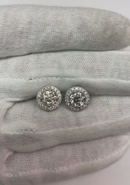 Sparkling Round Diamond Halo Stud Earrings 3.50 Carat White Gold 14K