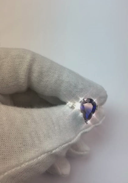 Solitaire Ring With Accents Pear Sri Lankan Sapphire 4.50 Carats