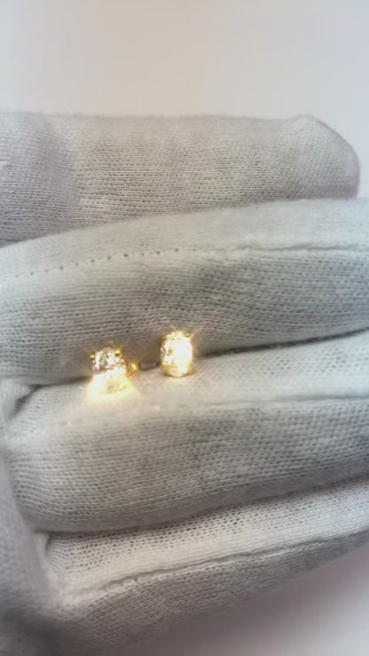 Natural Earth Mined Diamond Oval Cut 1 Carat Stud Earring White Gold New