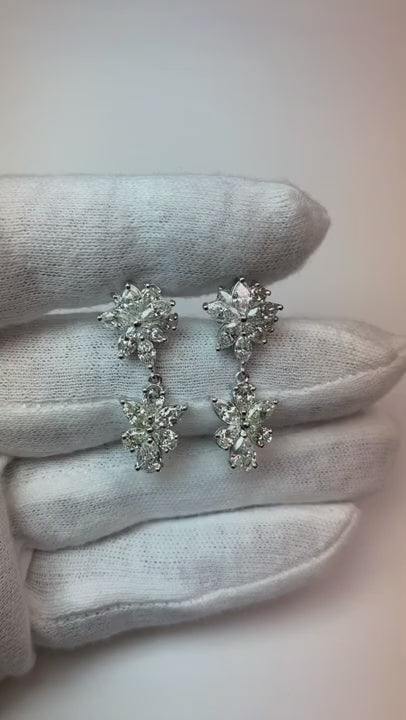 5 Carat Natural Earth Mined Diamonds Floral Style Earring Chandelier WG Hanging Earrings