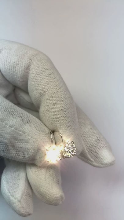 Round Solitaire Natural Earth Mined Diamond Leverback Earring 2 Carat White Gold 14K