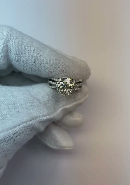 Real Natural Earth Mined Diamonds Engagement Ring 5 Carats Triple Shank Pave White Gold 14K