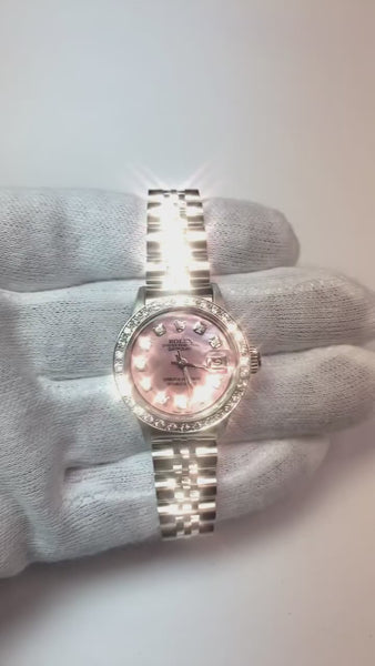 Ladies Watch Rolex Datejust Ss Jubilee Bracelet Pink Mop Diamond Dial