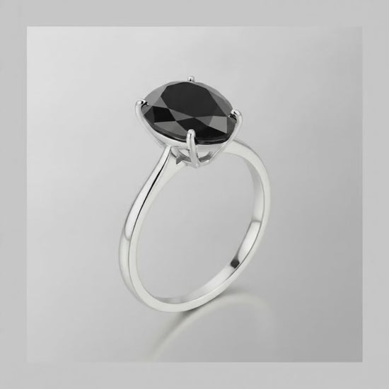 9 Carat Pear Black Diamond Solitaire Ring Natural 14K White Gold