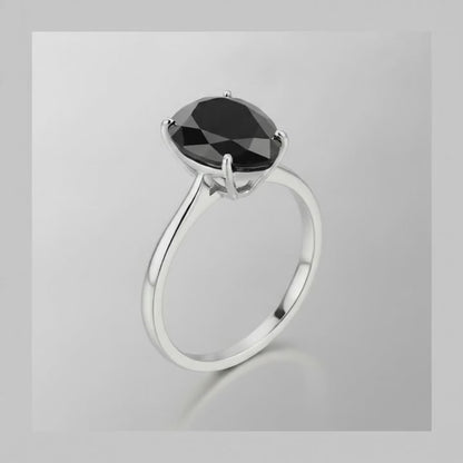 9 Carat Pear Black Diamond Solitaire Ring Natural 14K White Gold