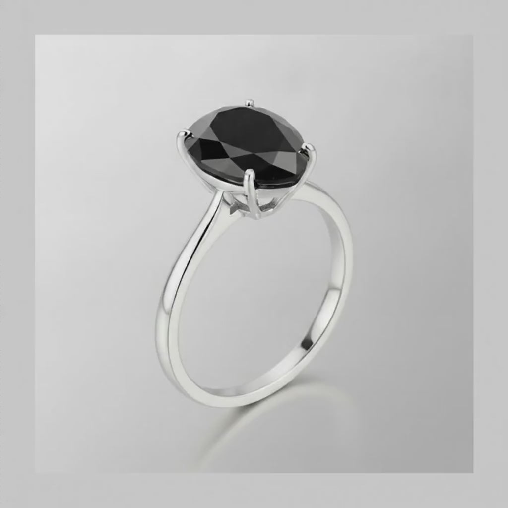 9 Carat Pear Black Diamond Solitaire Ring Natural 14K White Gold